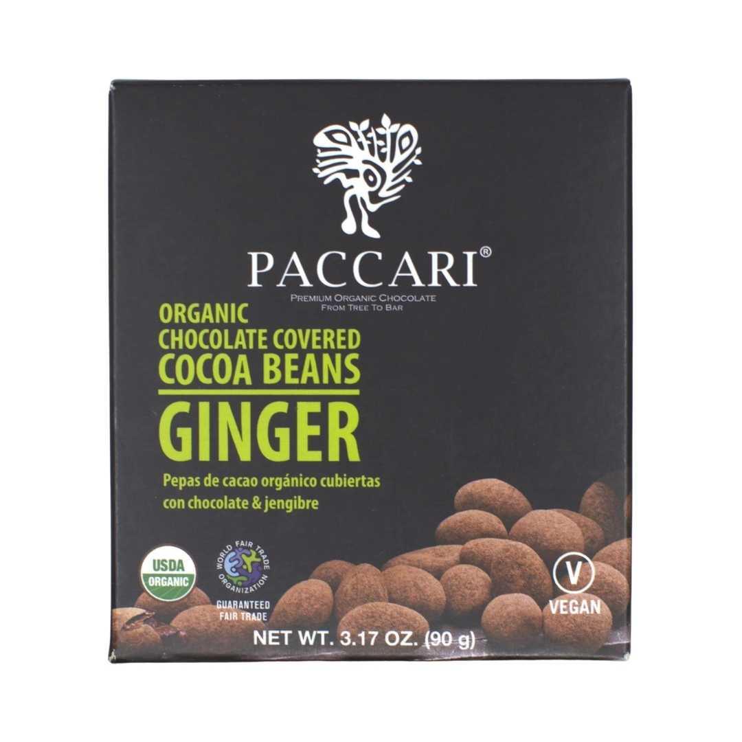 Pack of Paccari Organic Chocolate Covered Cocoa Beans with Ginger