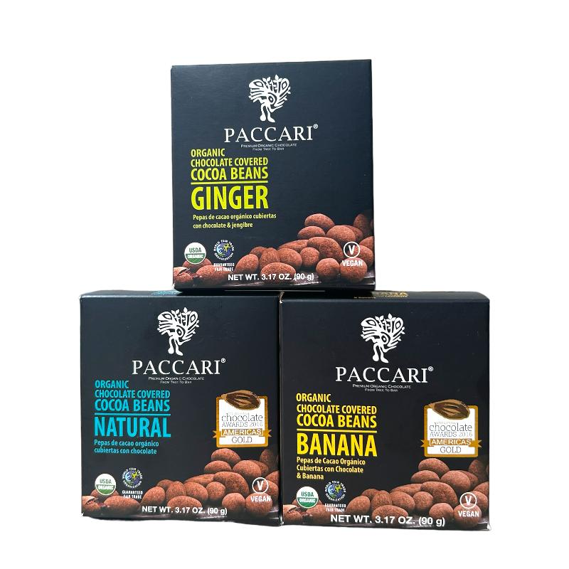 Paccari Organic Chocolate Covered Cocoa Beans 3-in-1 Gift Set