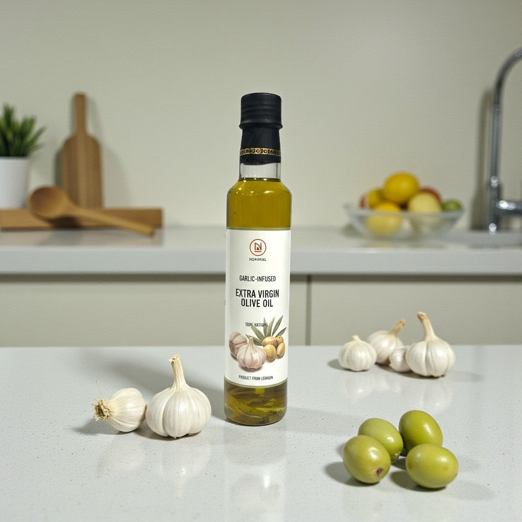 Nominal Garlic Infused Extra Virgin Olive Oil 250ml | Cold Pressed | Acidity <0.5% | Lebanon
