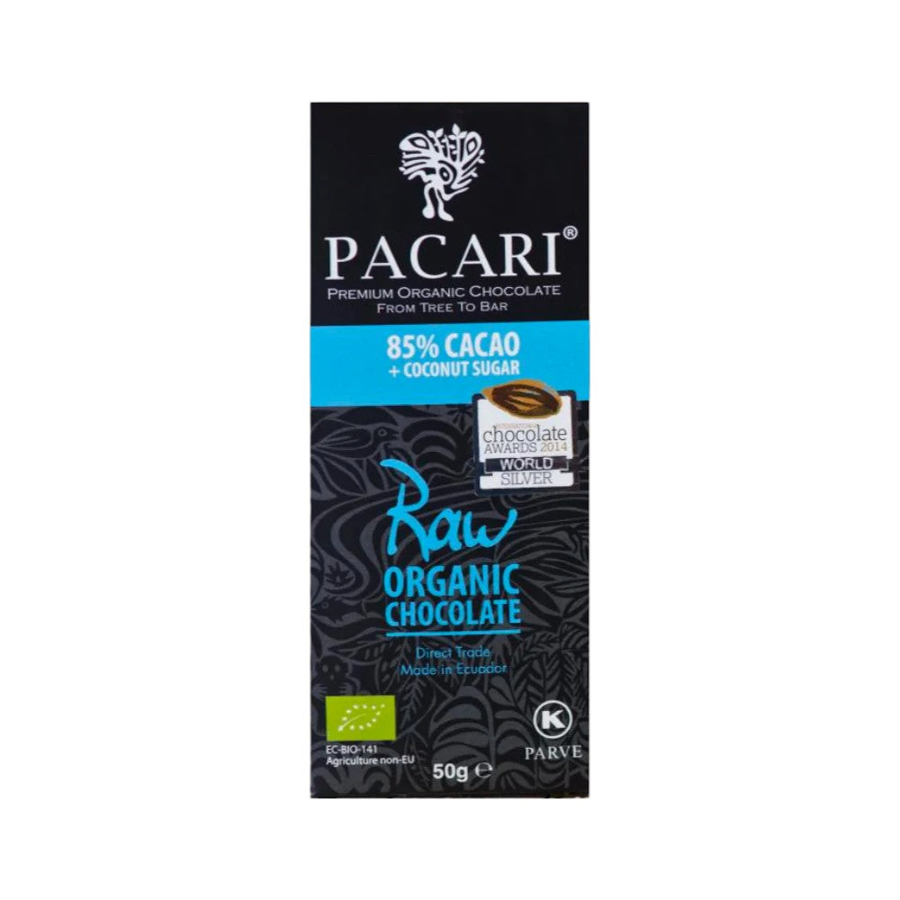 Paccari Raw Organic Chocolate Bar 85% Cacao with Coconut Sugar